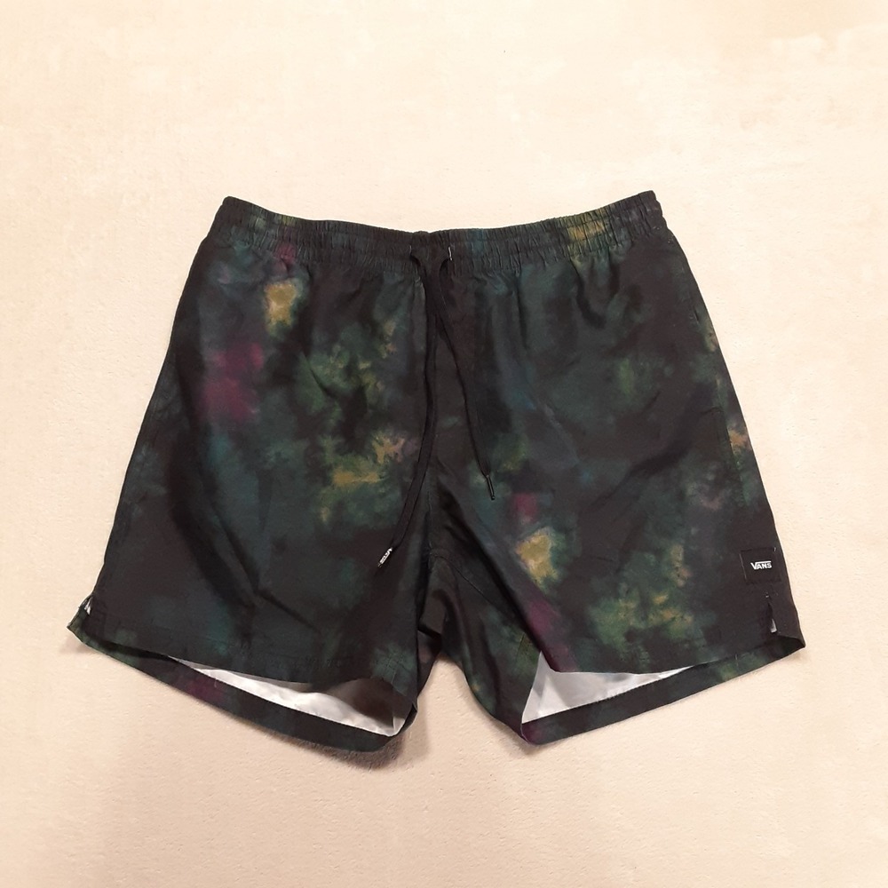 VANS Mens MIXED VOLLEY ll Shorts Medium Black Tie Dye Pattern 5" Inseam Swim